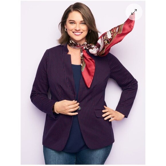Talbots Jackets & Blazers - Talbots Aberdeen Jacquard Check Knit 1-Button Collared Blazer Womens Career 24W